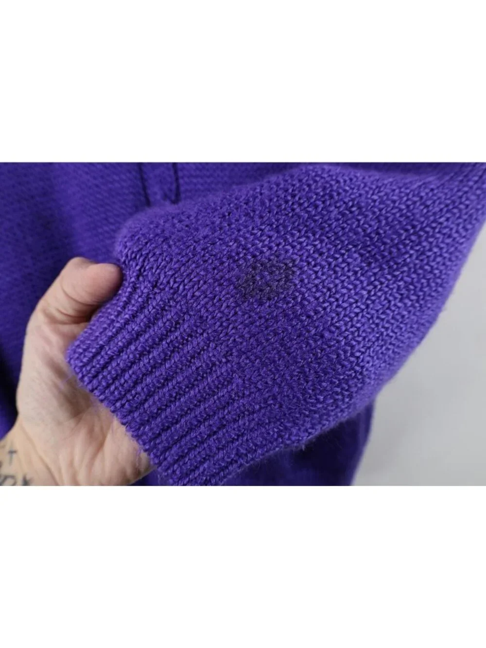 Vintage 80s 90s Womens Large 3/4 Sleeve Cable Knit Collared Sweater Purple USA